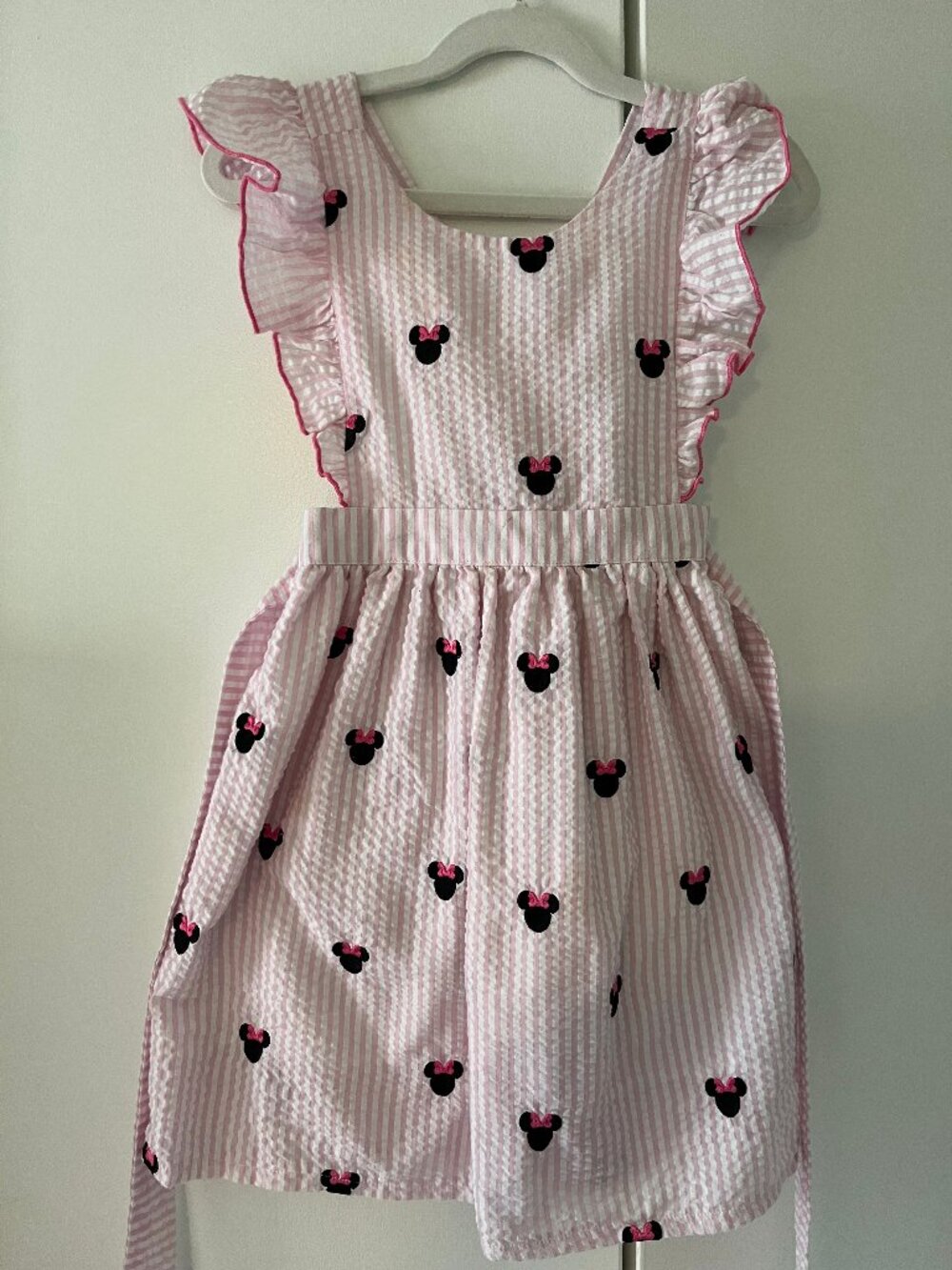 Seersucker Embroidered Pink and White Minnie Mouse Dress
